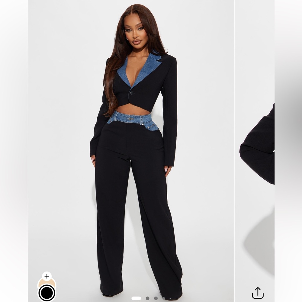 Women's Black and Blue Two-Piece Suit